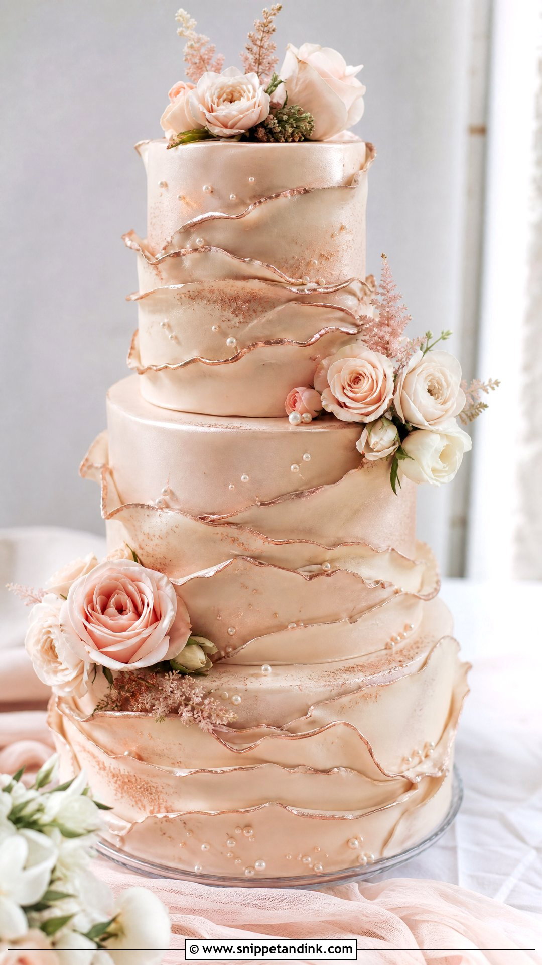 Rose Gold Ruffle Wedding Cake - Snippet and Ink - 30 Rose Gold Cake Ideas for Wedding
