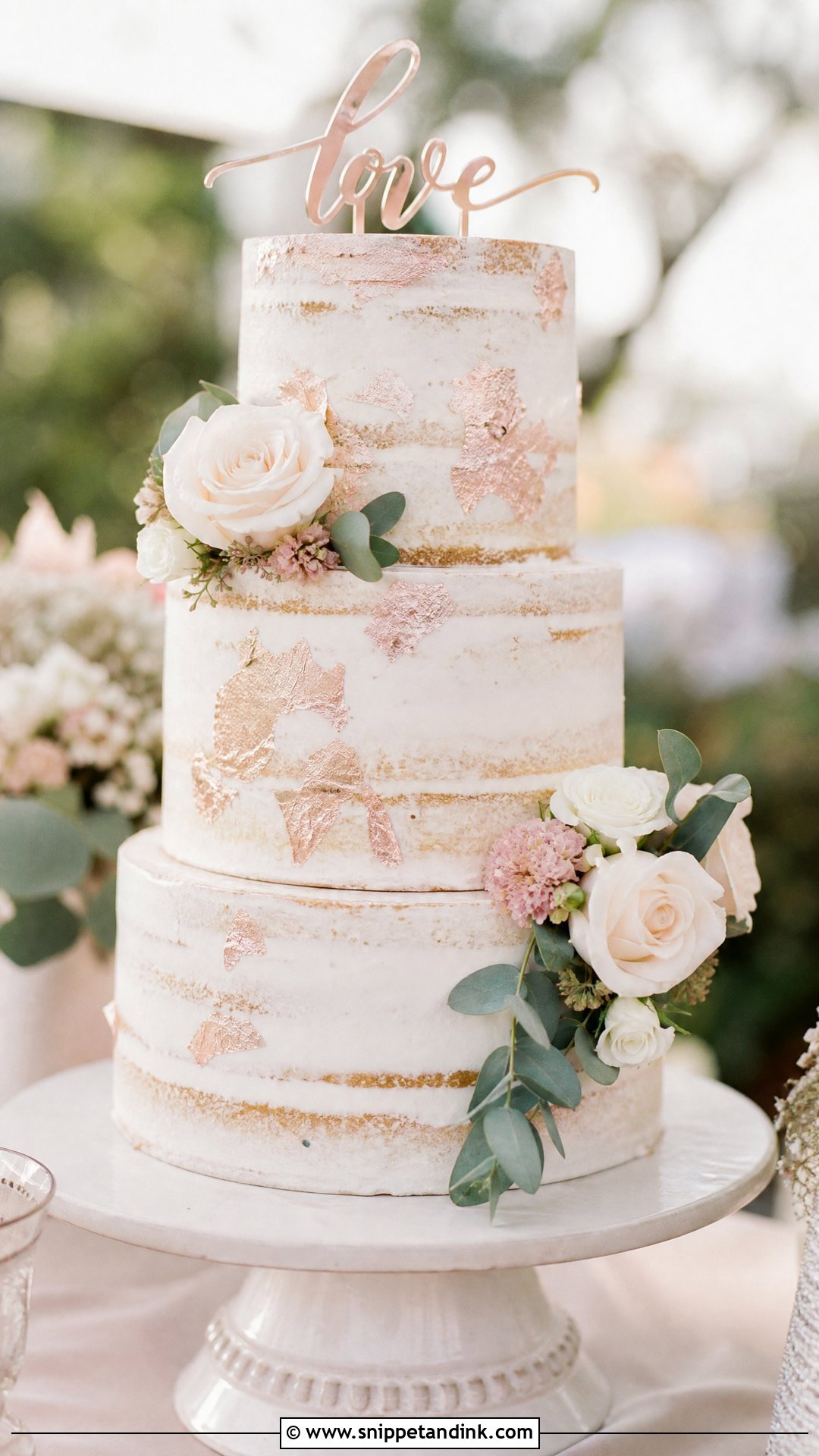 Rose Gold Semi Naked Wedding Cake - Snippet and Ink - 20 Rose Gold Cakes for Wedding