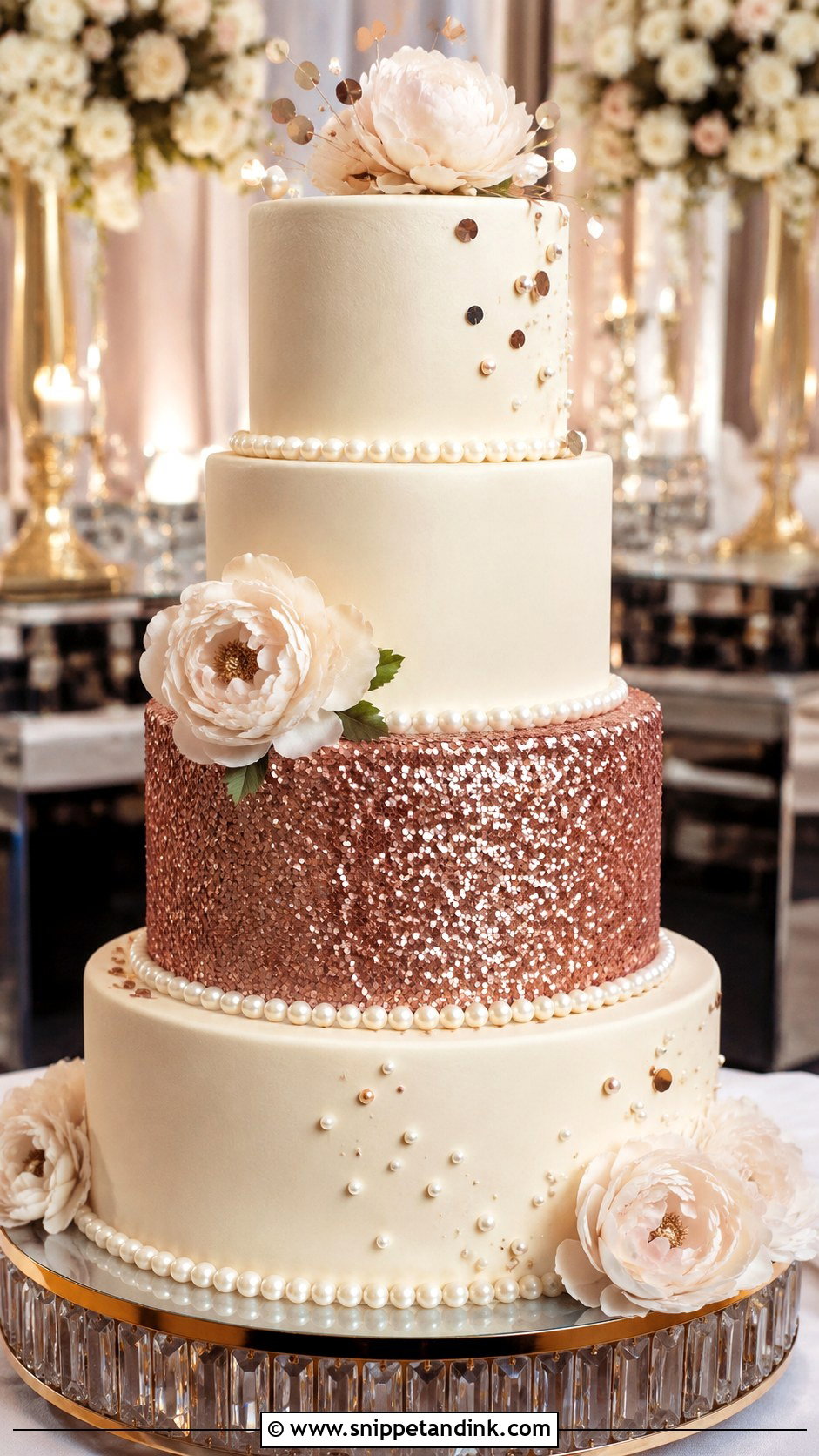 Rose Gold Sequin Wedding Cake - Snippet and Ink - 25 Rose Gold Wedding Cake Designs
