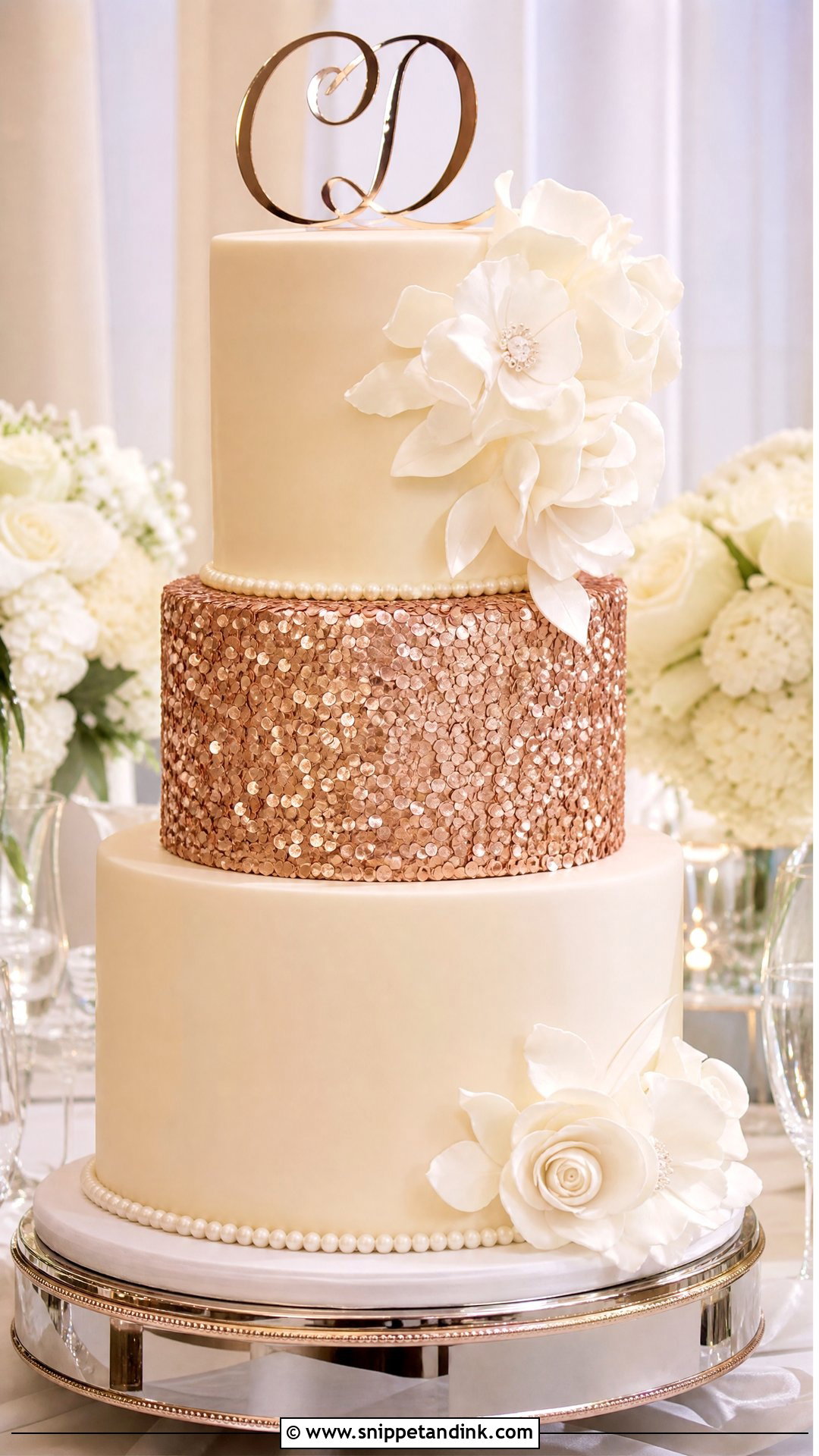 Rose Gold Sequin Wedding Cake - Snippet and Ink - 30 Rose Gold Cake Ideas for Wedding