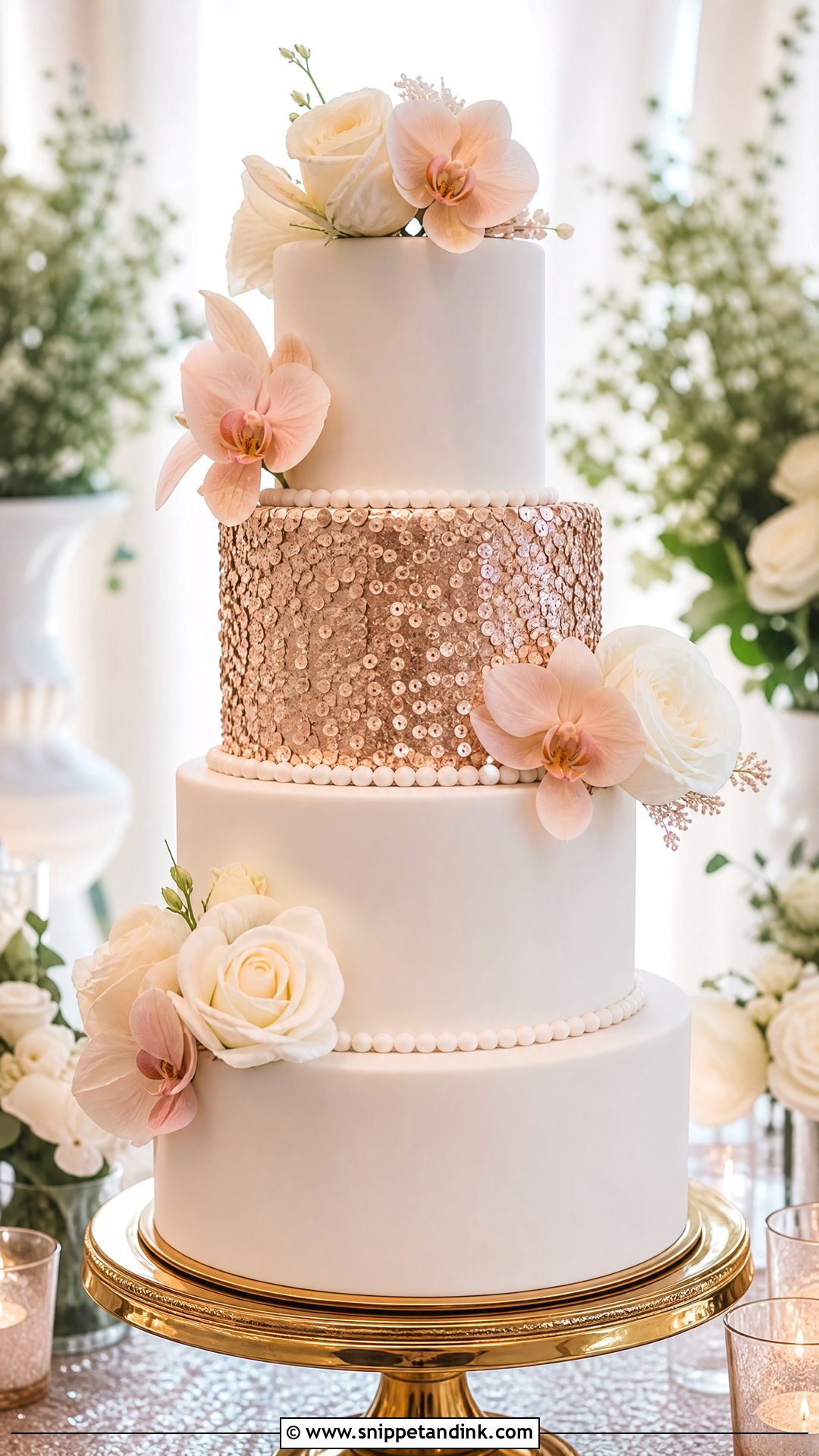 Rose Gold Sequin Wedding Cake - Snippet and Ink - 20 Rose Gold Cakes for Wedding