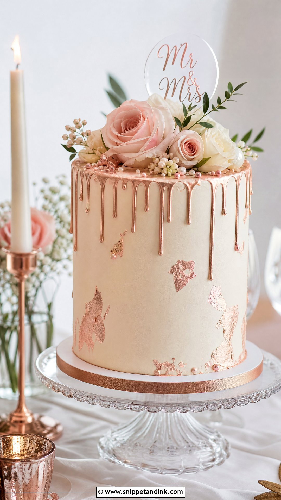 Rose Gold Single Tier Wedding Cake - Snippet and Ink - 30 Rose Gold Cake Ideas for Wedding