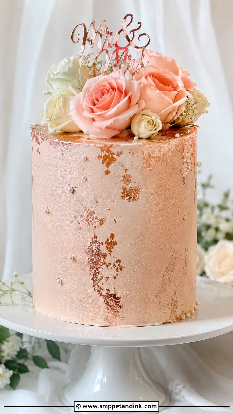 Rose Gold Single Tier Wedding Cake - Snippet and Ink - 25 Rose Gold Wedding Cake Designs