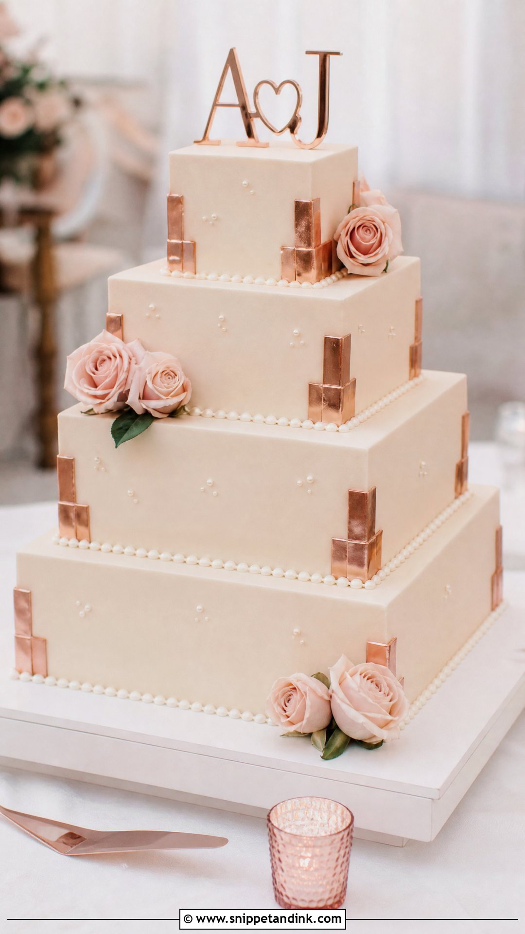 Rose Gold Square Wedding Cake - Snippet and Ink - 30 Rose Gold Cake Ideas for Wedding