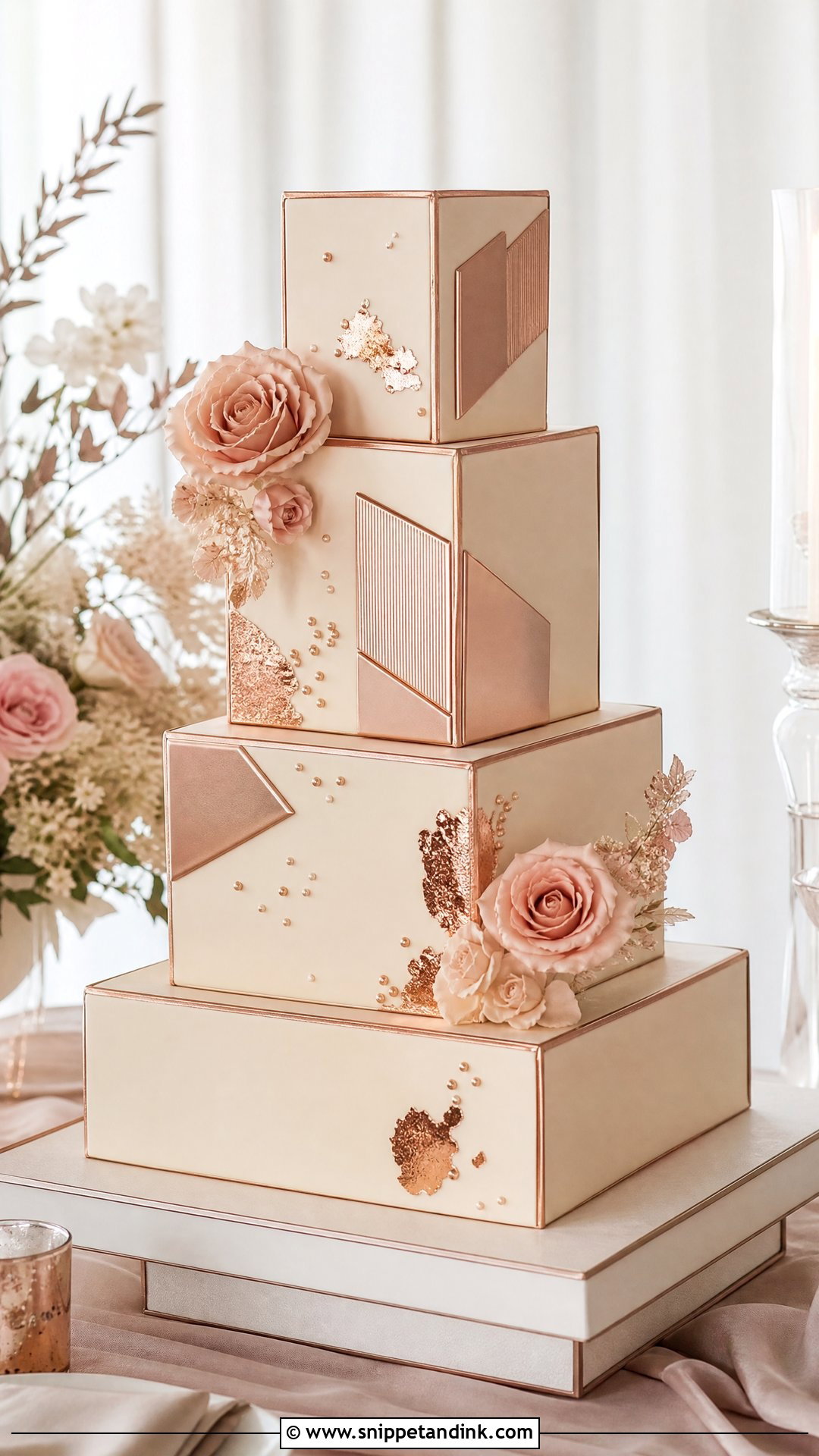 Rose Gold Square Wedding Cake - Snippet and Ink - 20 Rose Gold Cakes for Wedding