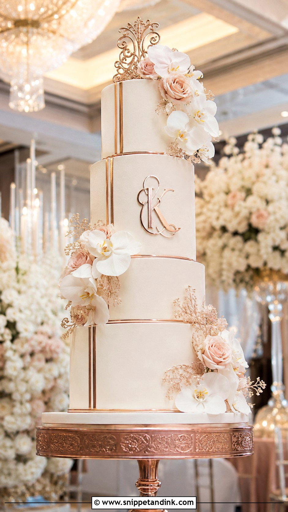 Rose Gold Tall Wedding Cake - Snippet and Ink - 25 Rose Gold Wedding Cake Designs