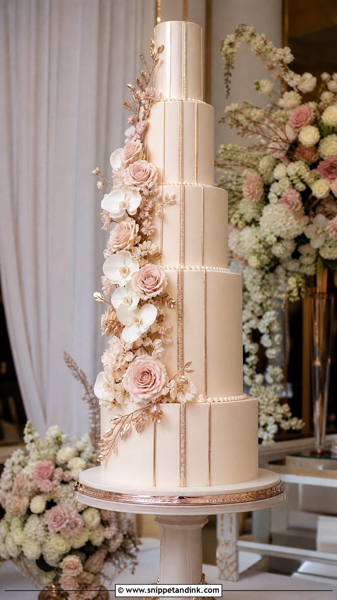 Rose Gold Tall Wedding Cake - Snippet and Ink - 20 Rose Gold Cakes for Wedding