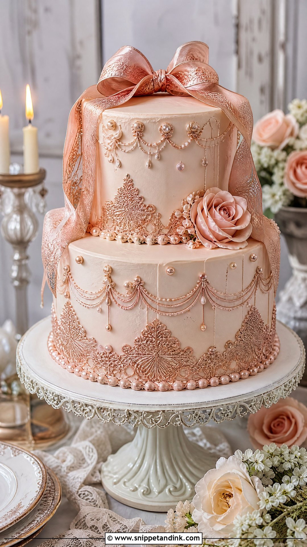 Rose Gold Vintage Wedding Cake - Snippet and Ink - 30 Rose Gold Cake Ideas for Wedding