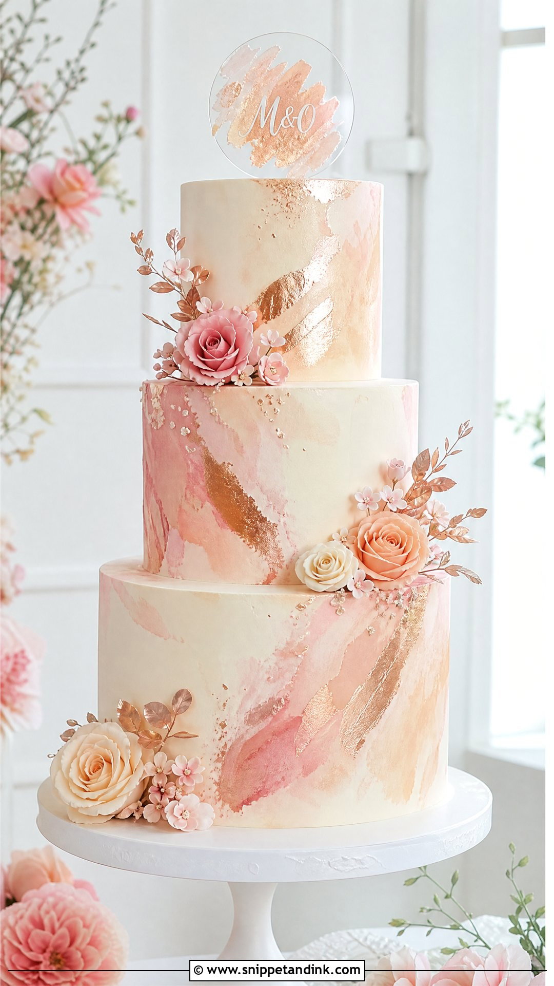 Rose Gold Watercolor Wedding Cake - Snippet and Ink - 30 Rose Gold Cake Ideas for Wedding