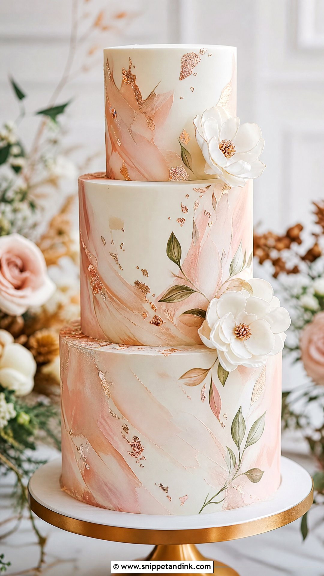 Rose Gold Watercolor Wedding Cake - Snippet and Ink - 20 Rose Gold Cakes for Wedding
