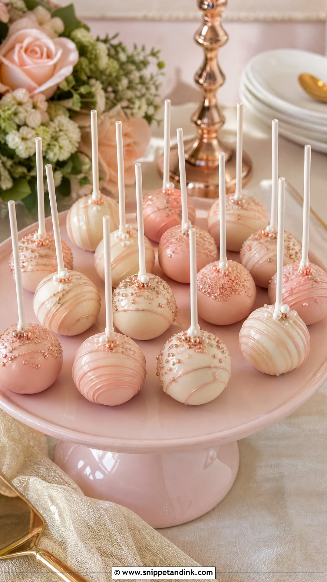 Rose Gold Wedding Cake Pops - Snippet and Ink - 20 Wedding Cake Pops