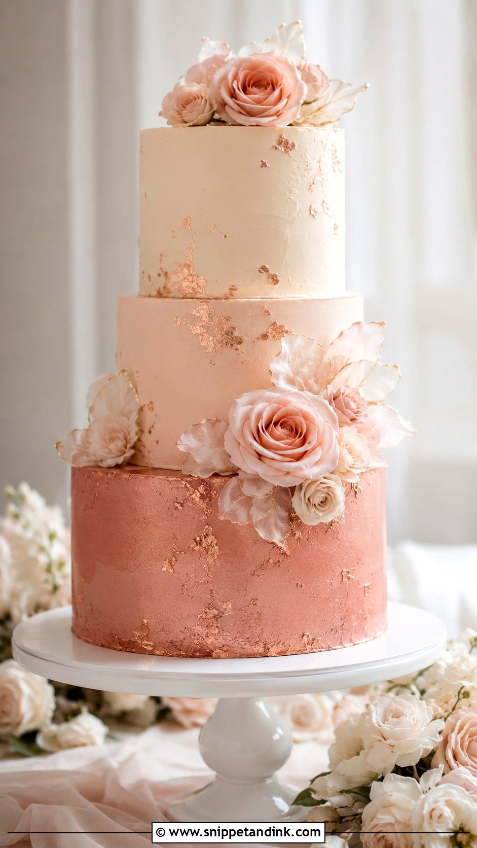 Rose Gold Wedding Cake With Ombre - Snippet and Ink - 25 Rose Gold Wedding Cake Ideas