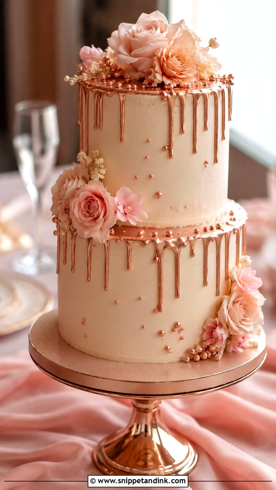 Rose Gold Wedding Cake - Snippet and Ink - 20 Cake Ideas with Gold for Wedding