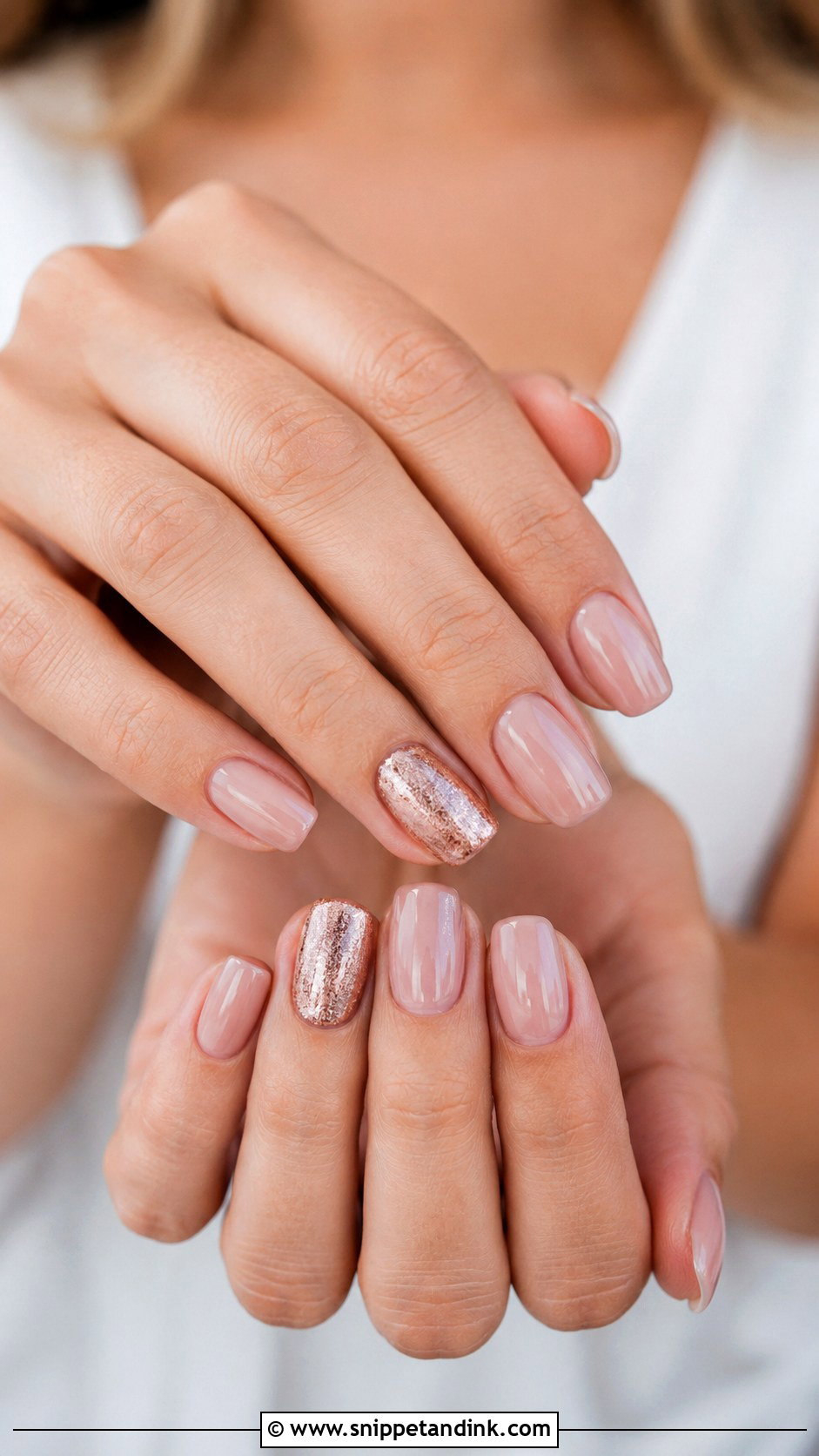 Rose Gold Wedding Nails With Accent Nail - Snippet and Ink - 20 Rose Gold Wedding Nails