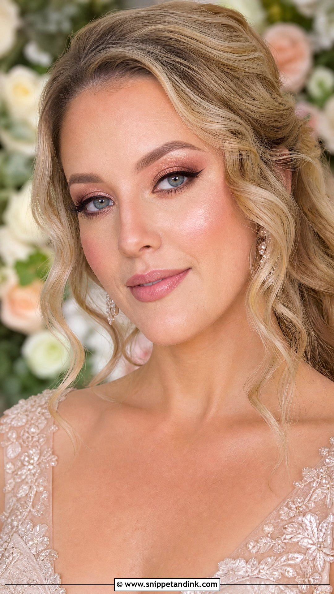 Rose Gold Winged Eyeliner Wedding Makeup - Snippet and Ink - 20 Winged Eyeliner Wedding Makeup Ideas