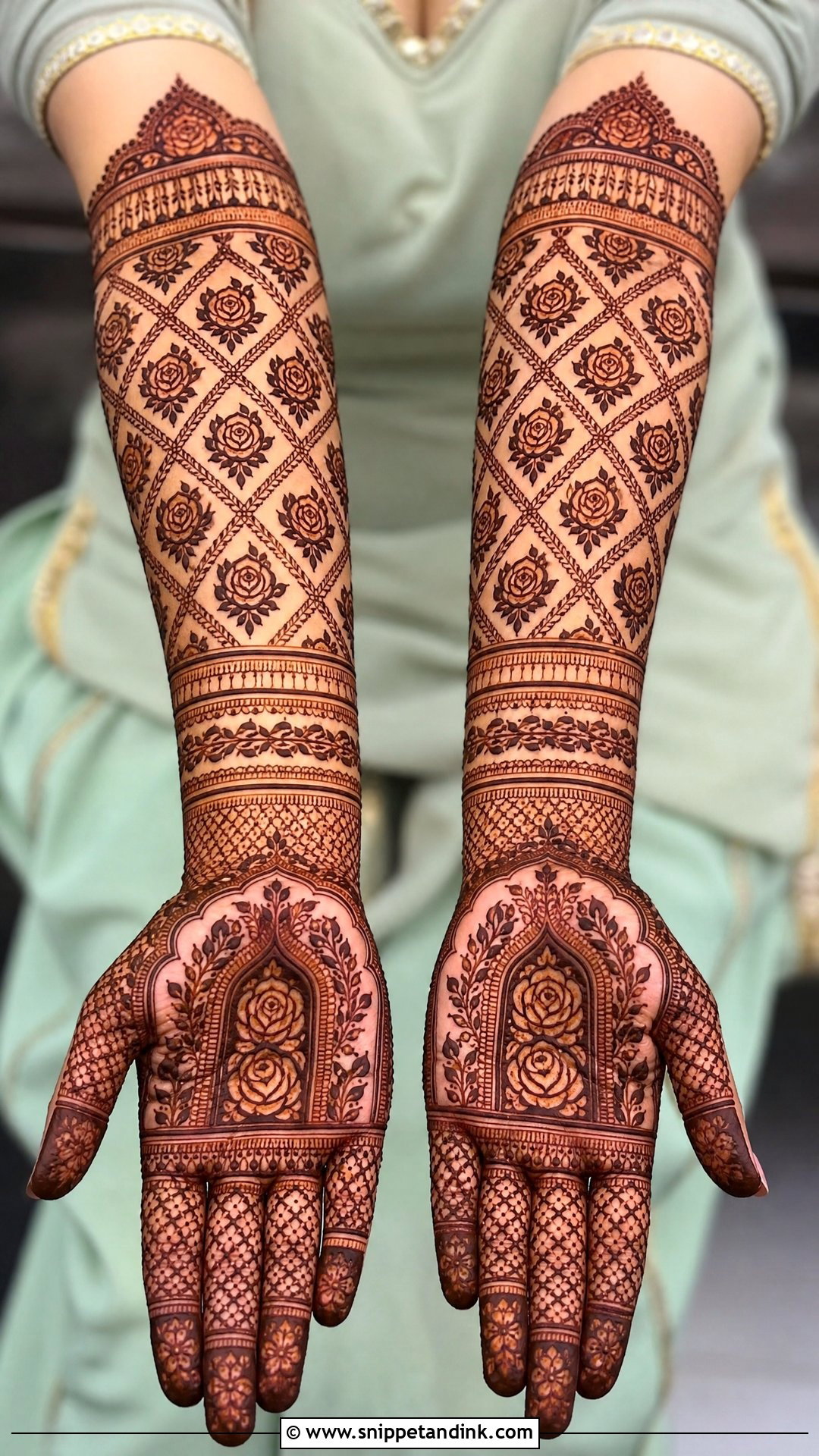 Rose Jaali Bridal Mehndi Full Hand - Snippet and Ink - 20 Rose Full Hand Bridal Mehndi Designs