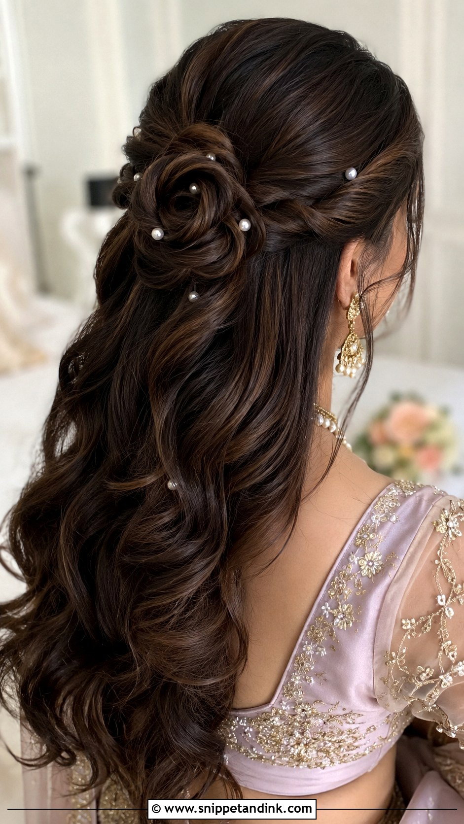 Rose Knot Half Up Style - Snippet and Ink - 20 Sangeet Hair Styles