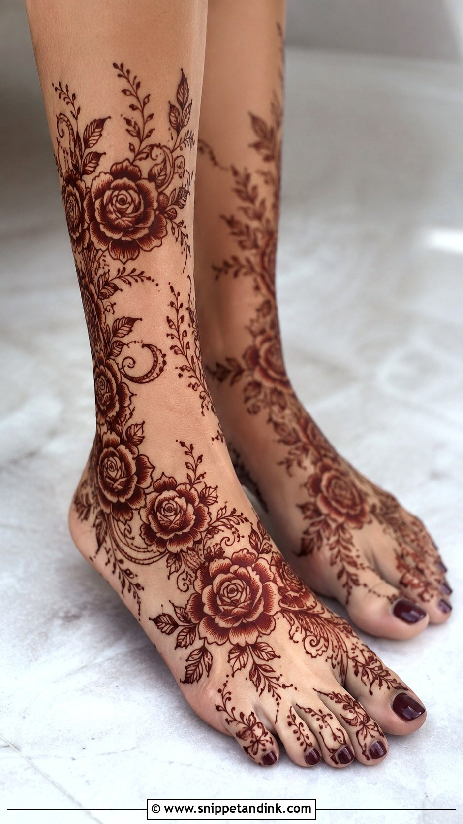 Rose Leg Mehndi Design - Snippet and Ink - 35 Leg Mehndi Design Ideas