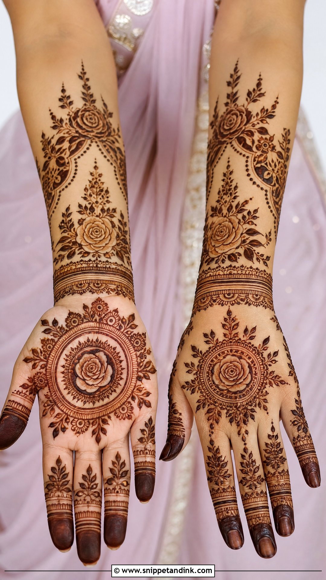 Rose Mandala Bridal Mehndi Full Hand - Snippet and Ink - 20 Rose Full Hand Bridal Mehndi Designs