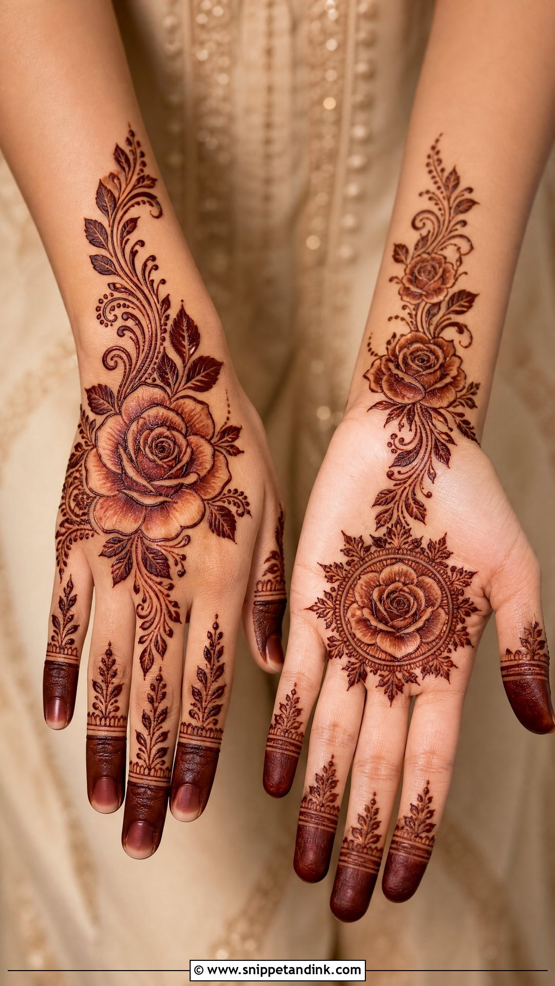 Rose Nikkah Mehndi Design - Snippet and Ink - 30 Nikkah Mehndi Designs