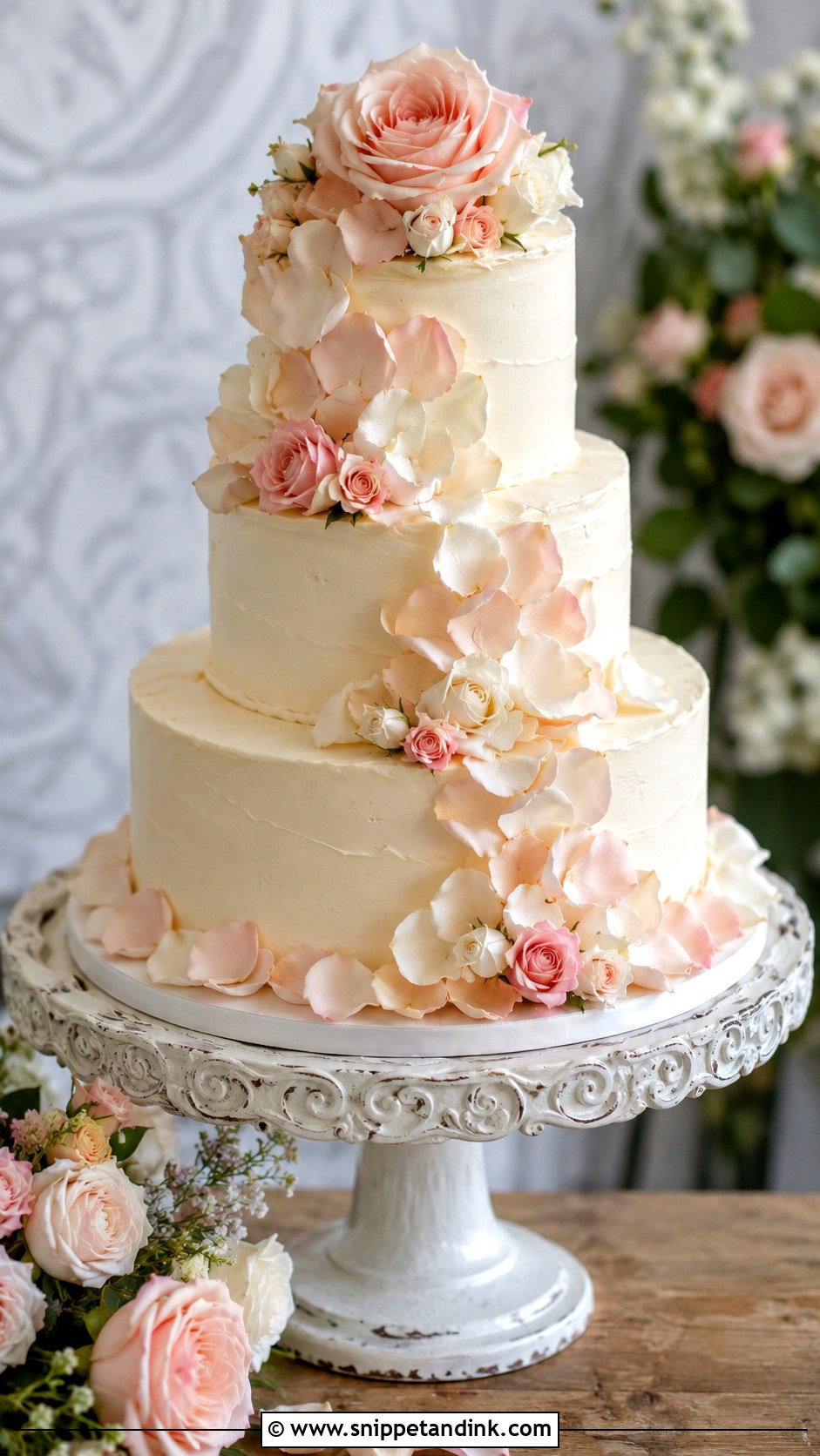 Rose Petal Wedding Cake - Snippet and Ink - 20 Flower Petal Wedding Cake Ideas