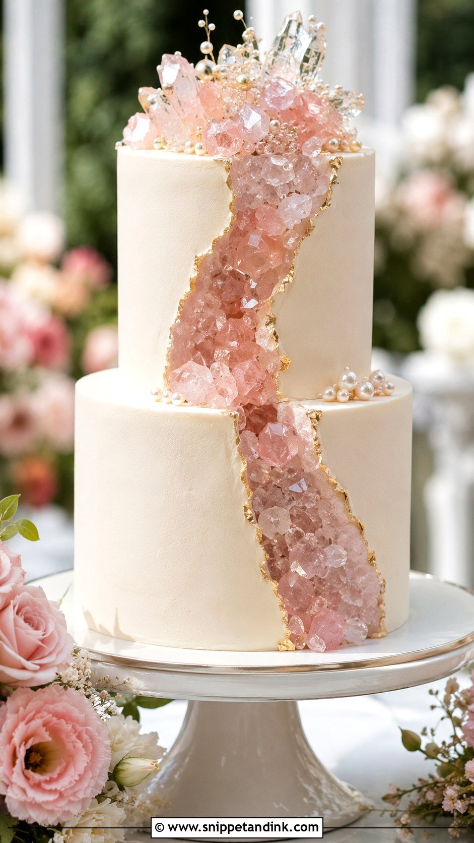 Rose Quartz Geode Wedding Cake - Snippet and Ink - 30 Geode Wedding Cakes
