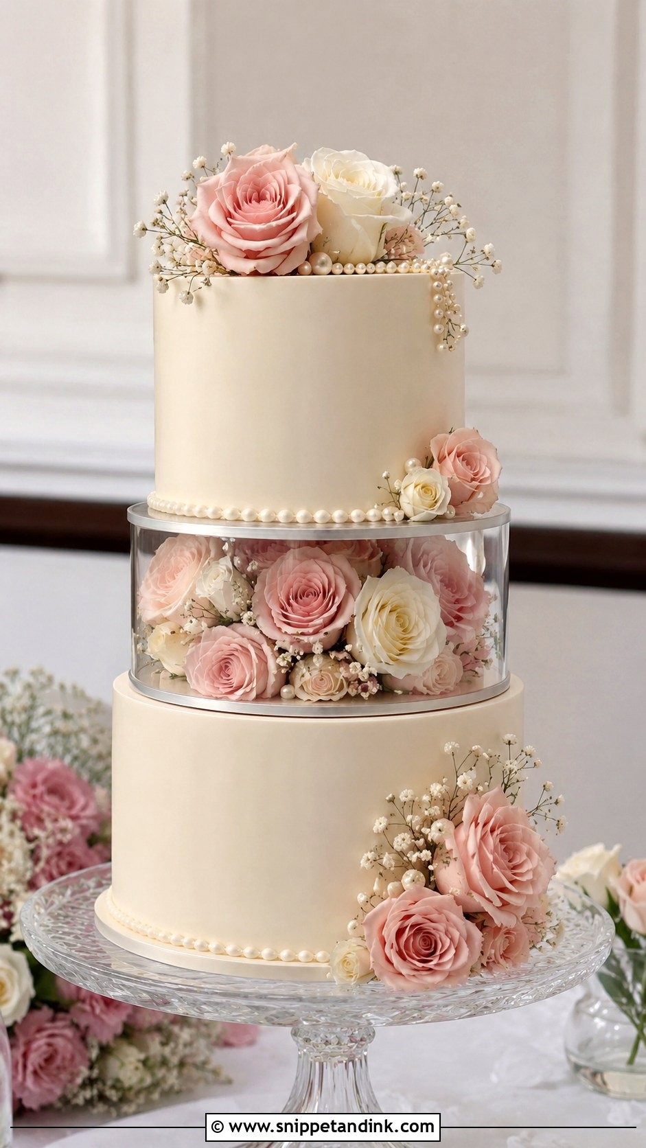 Rose Spacer Wedding Cake - Snippet and Ink - 20 Wedding Cake Ideas with Spacers