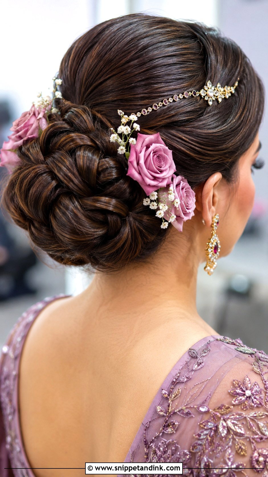 Rose Twist Bun for Reception - Snippet and Ink - 25 Hindu Bride Hairstyle Ideas