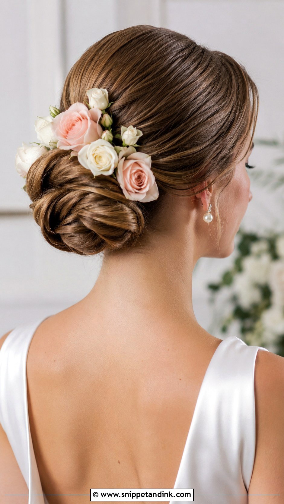 Rose Updo With Fresh Blooms - Snippet and Ink - 20 Flowers in Hair for Wedding