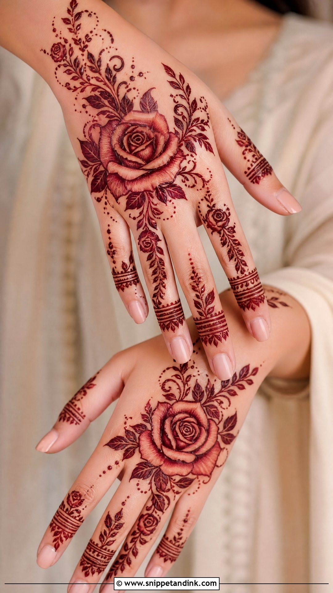 Rose Upper Hand Mehndi Design - Snippet and Ink - 25 Upper Hand Mehndi Designs