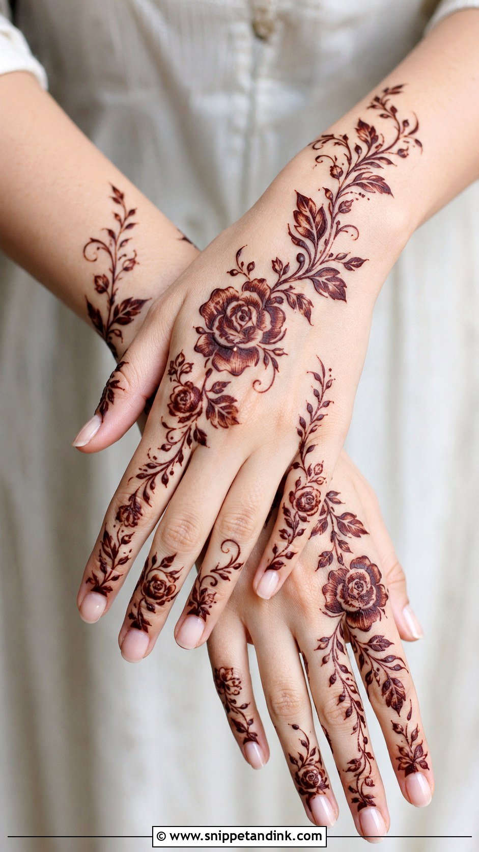 Rose Vine Mehndi Design - Snippet and Ink - 35 Rose Mehndi Designs
