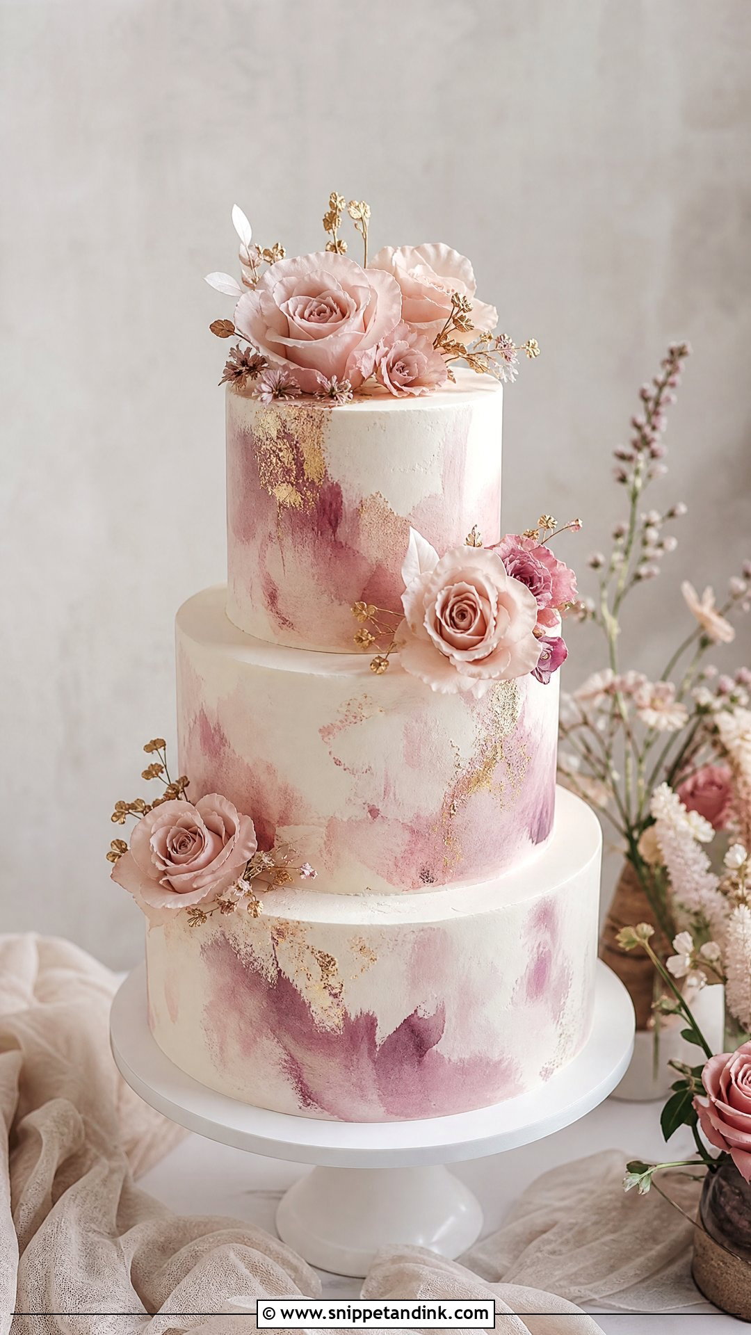 Rose Watercolor Wedding Cake - Snippet and Ink - 20 Roses Cake Design Ideas for Wedding