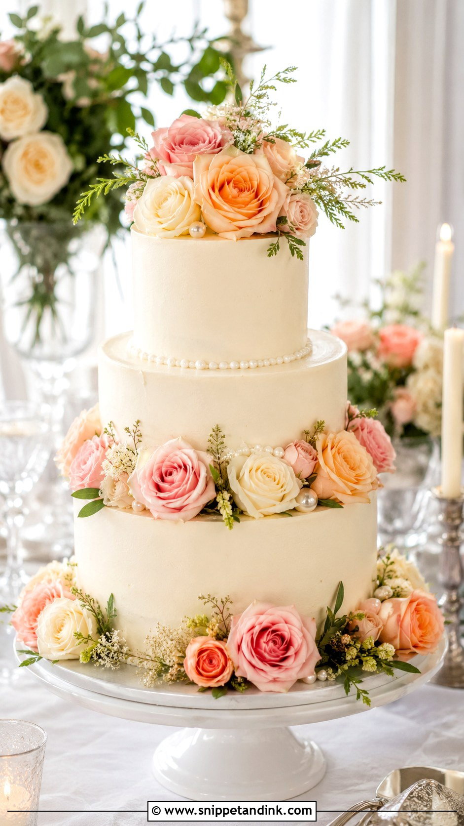 Rose Wedding Cake - Snippet and Ink - 30 Spring Flowers Wedding Cake Ideas