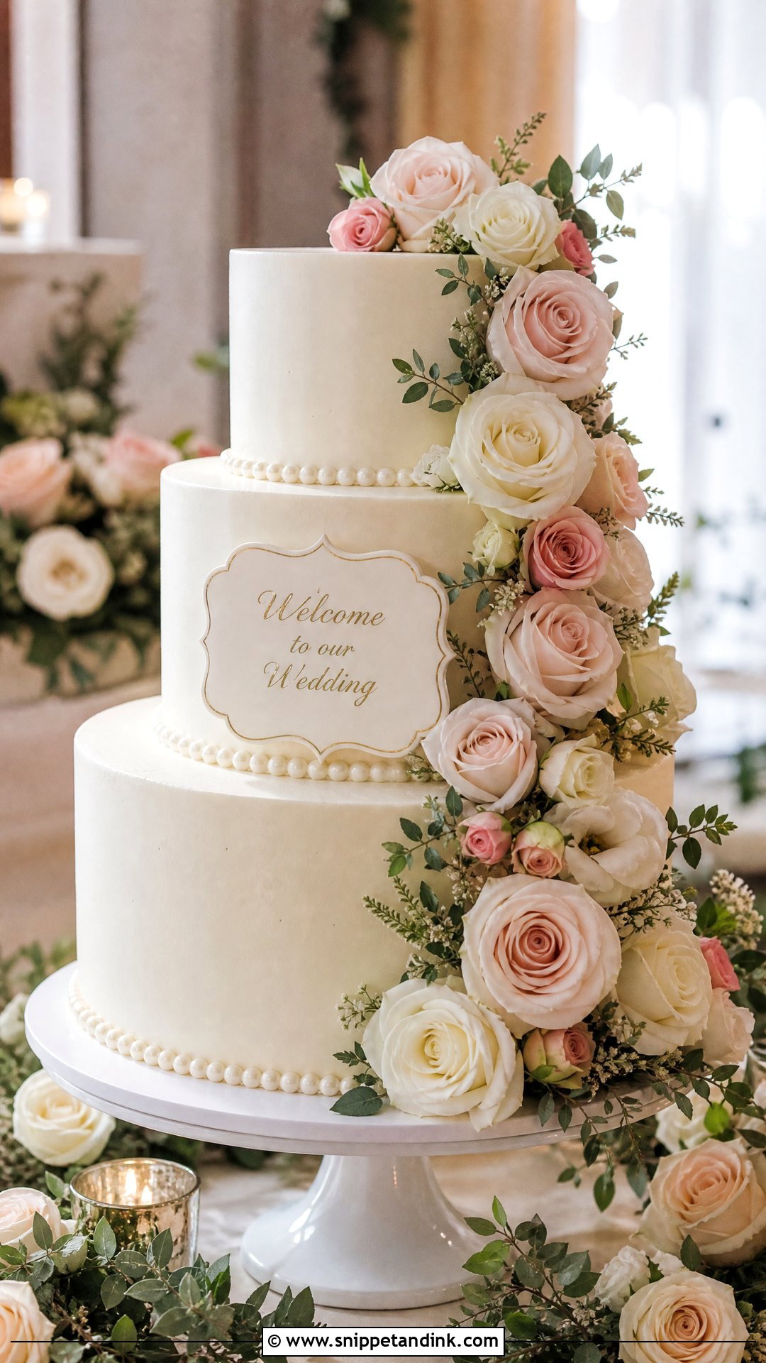 Rose Welcome Wedding Cake - Snippet and Ink - 30 Welcome Cake Ideas for Wedding