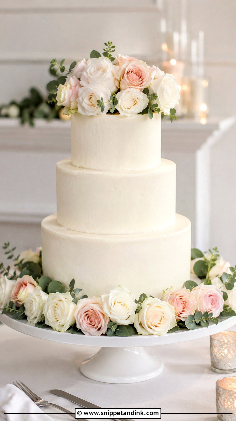 Rose Wreath Wedding Cake - Snippet and Ink - 20 Flowers Around Cake Ideas for Wedding