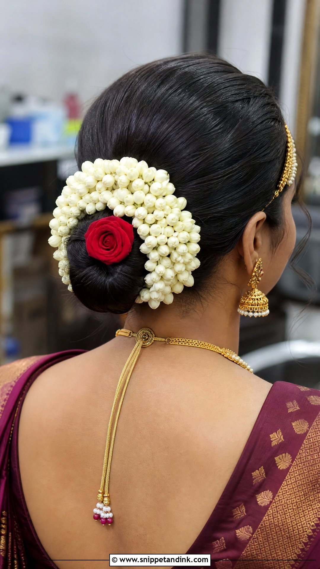 Rose and Gajra Bun - Snippet and Ink - 20 South Indian Bridal Hair Ideas