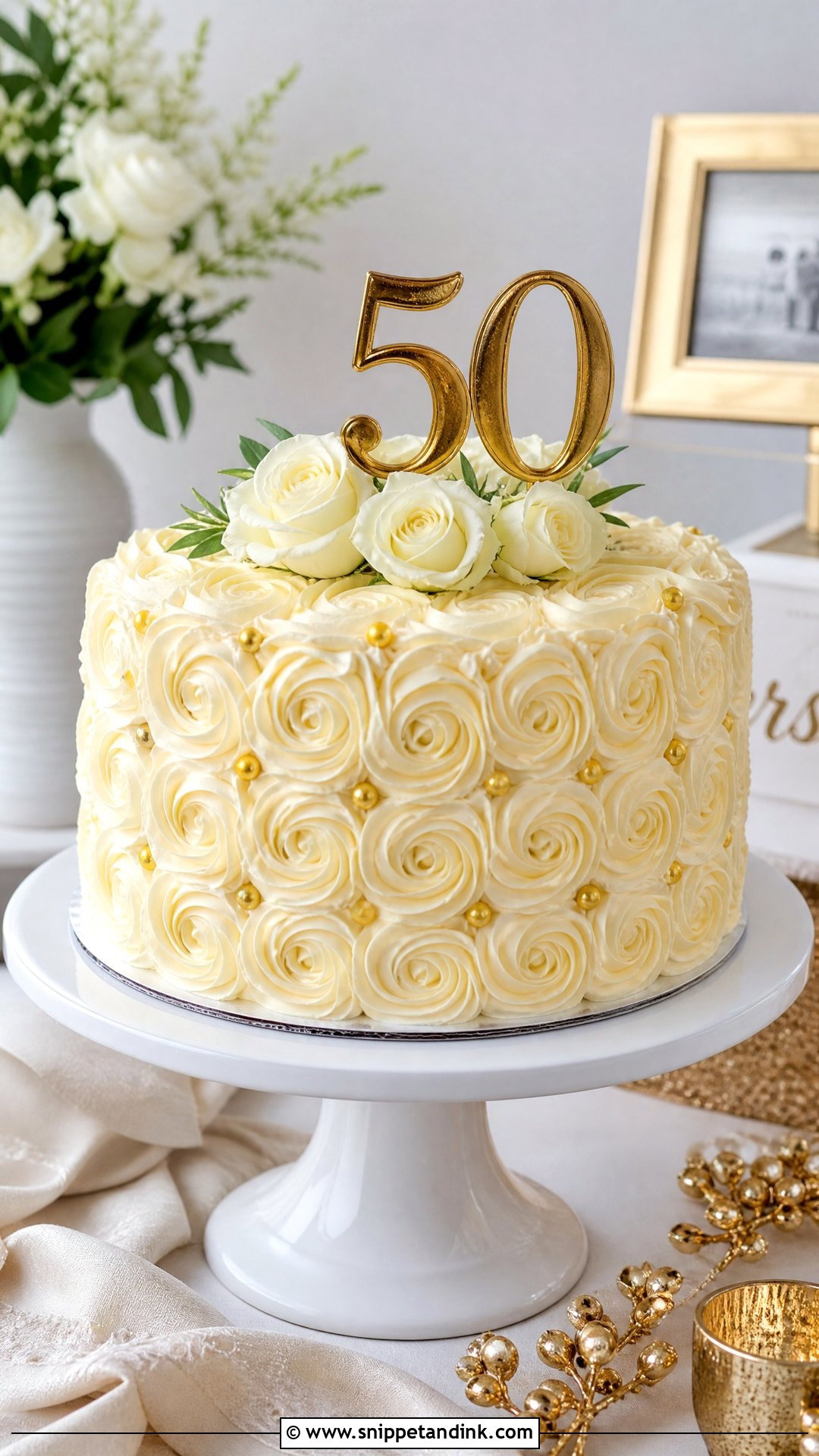 Rosette 50th Anniversary Cake - Snippet and Ink - 25 50th Wedding Anniversary Cakes