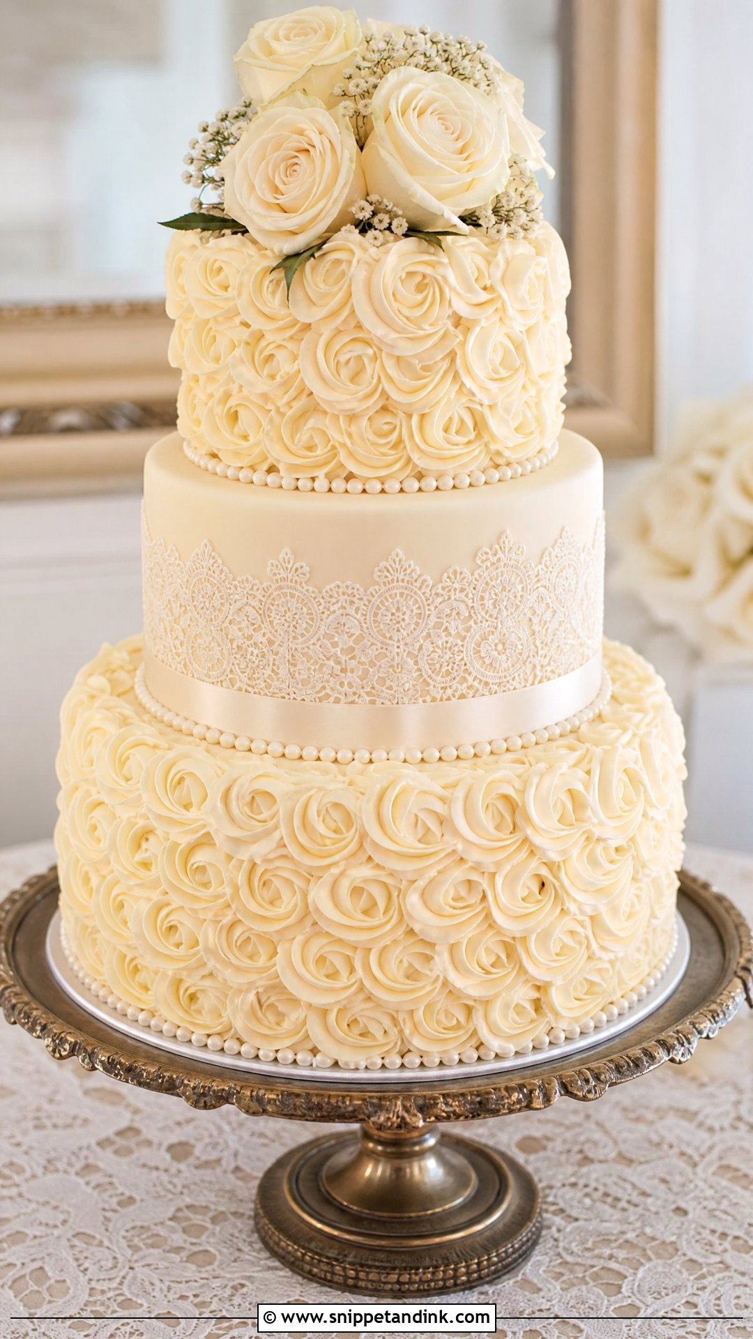 Rosette Wedding Cake With Lace - Snippet and Ink - 30 Rosette Cake Ideas for Wedding