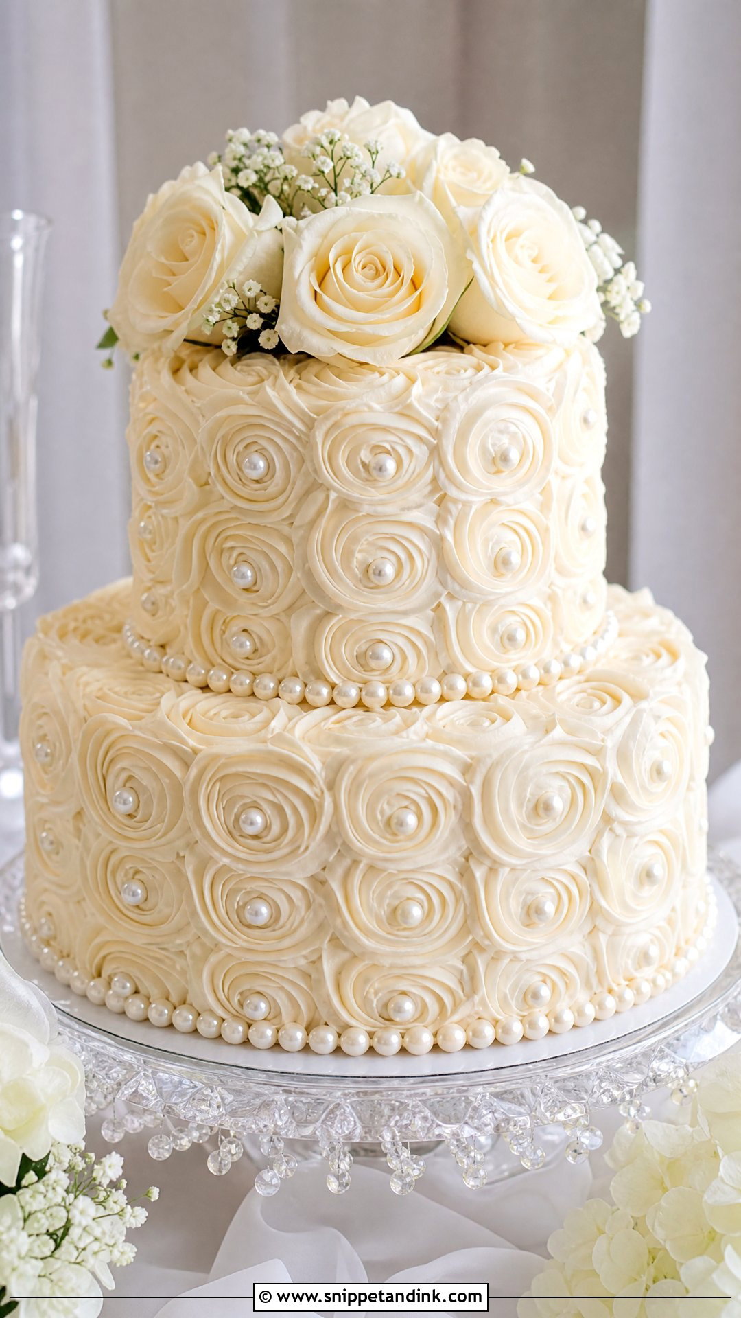Rosette Wedding Cake With Pearls - Snippet and Ink - 30 Rosette Cake Ideas for Wedding
