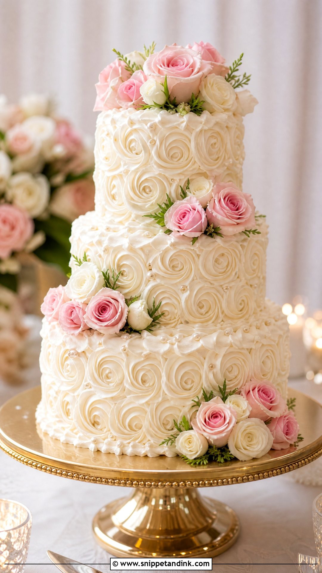 Rosette Wedding Cake With Roses - Snippet and Ink - 30 Rosette Cake Ideas for Wedding