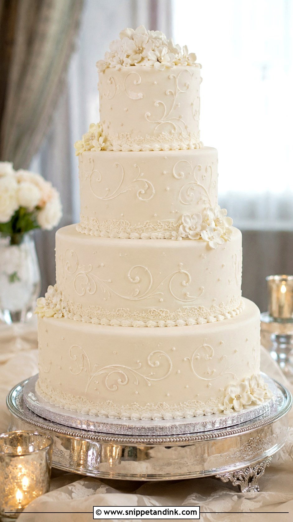 Round 4 Tier Wedding Cake With Piping - Snippet and Ink - 20 Elegant 4 Tier Wedding Cakes
