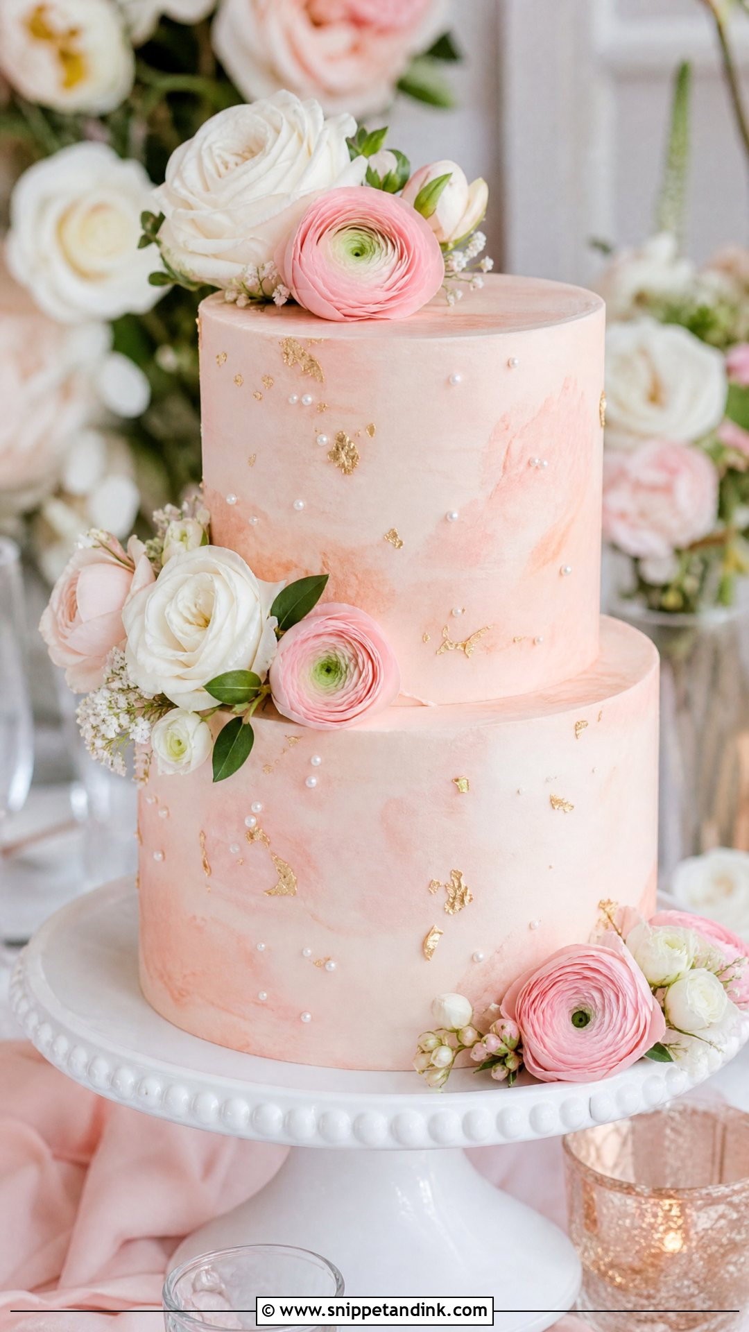 Round Blush Wedding Cake - Snippet and Ink - 30 Circle Cake Ideas for Wedding