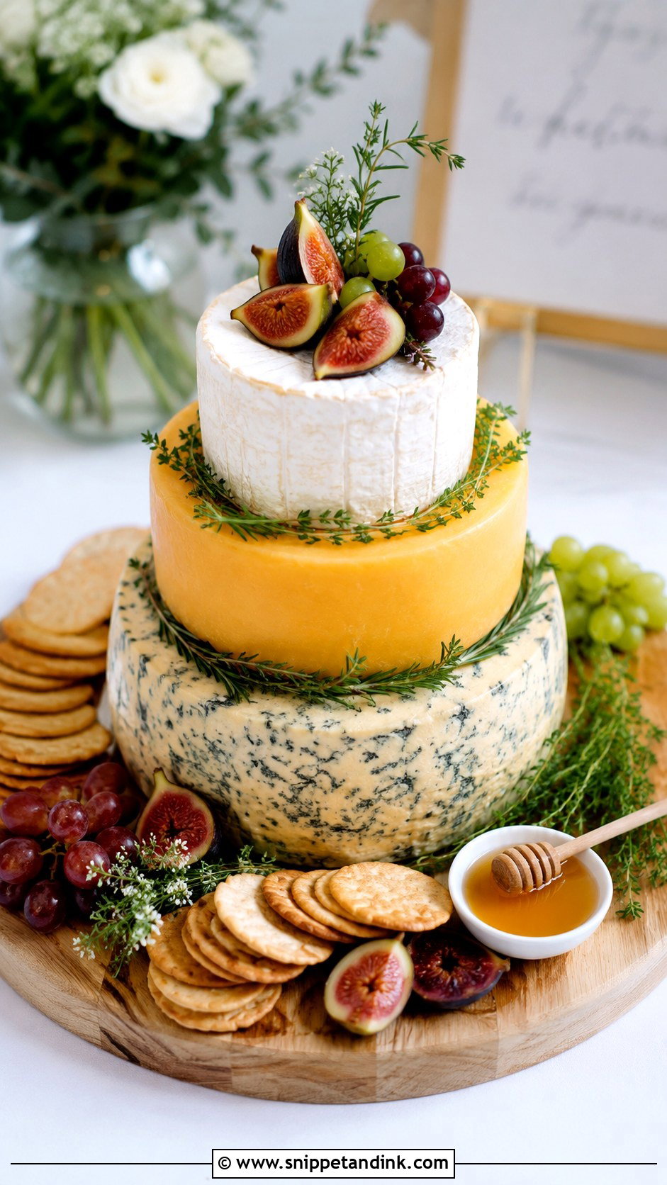Round Cheese Board Wedding Cake - Snippet and Ink - 20 Cheese Board Wedding Cake Ideas