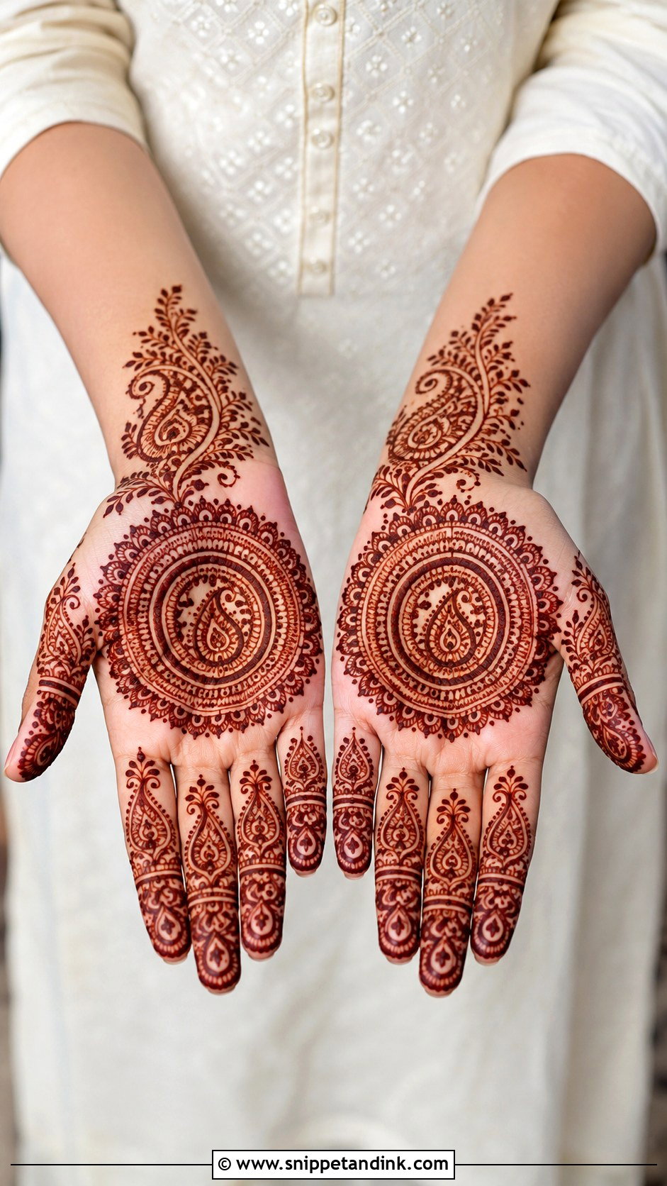 Round Mehndi Design With Wrist Bracelet - Snippet and Ink - 35 Round Mehndi Design Ideas