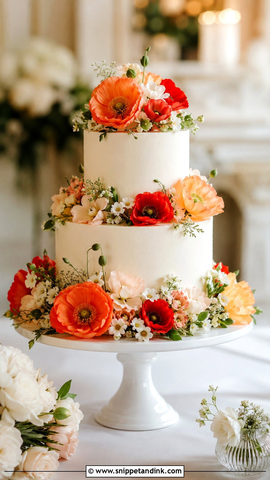 Round Poppy Wedding Cake - Snippet and Ink - 25 Wedding Cake Ideas with Poppies