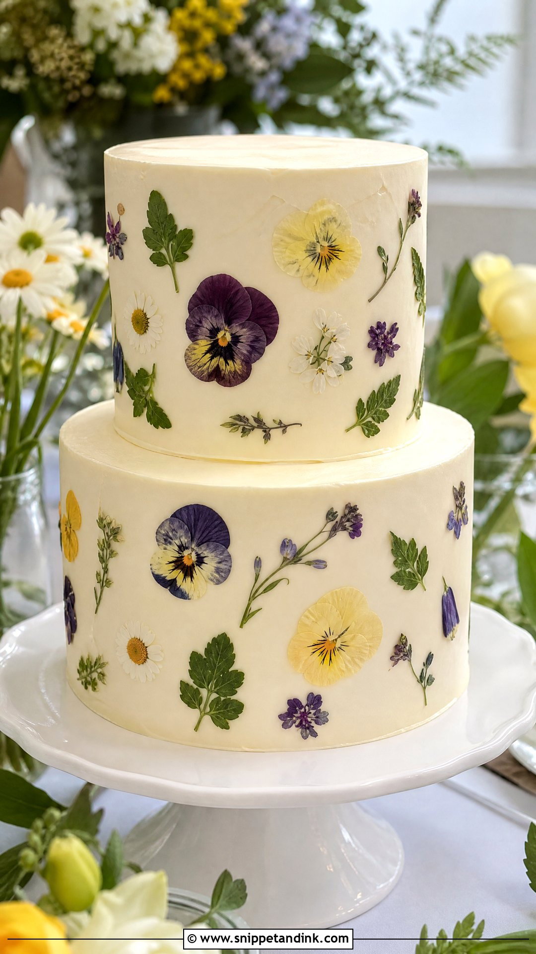 Round Pressed Flower Wedding Cake - Snippet and Ink - 30 Circle Cake Ideas for Wedding