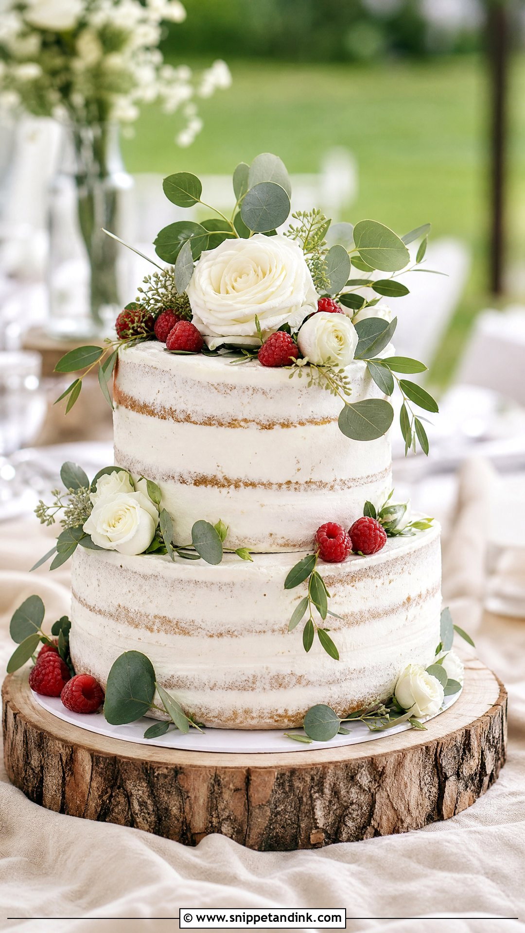 Round Semi Naked Wedding Cake - Snippet and Ink - 30 Circle Cake Ideas for Wedding