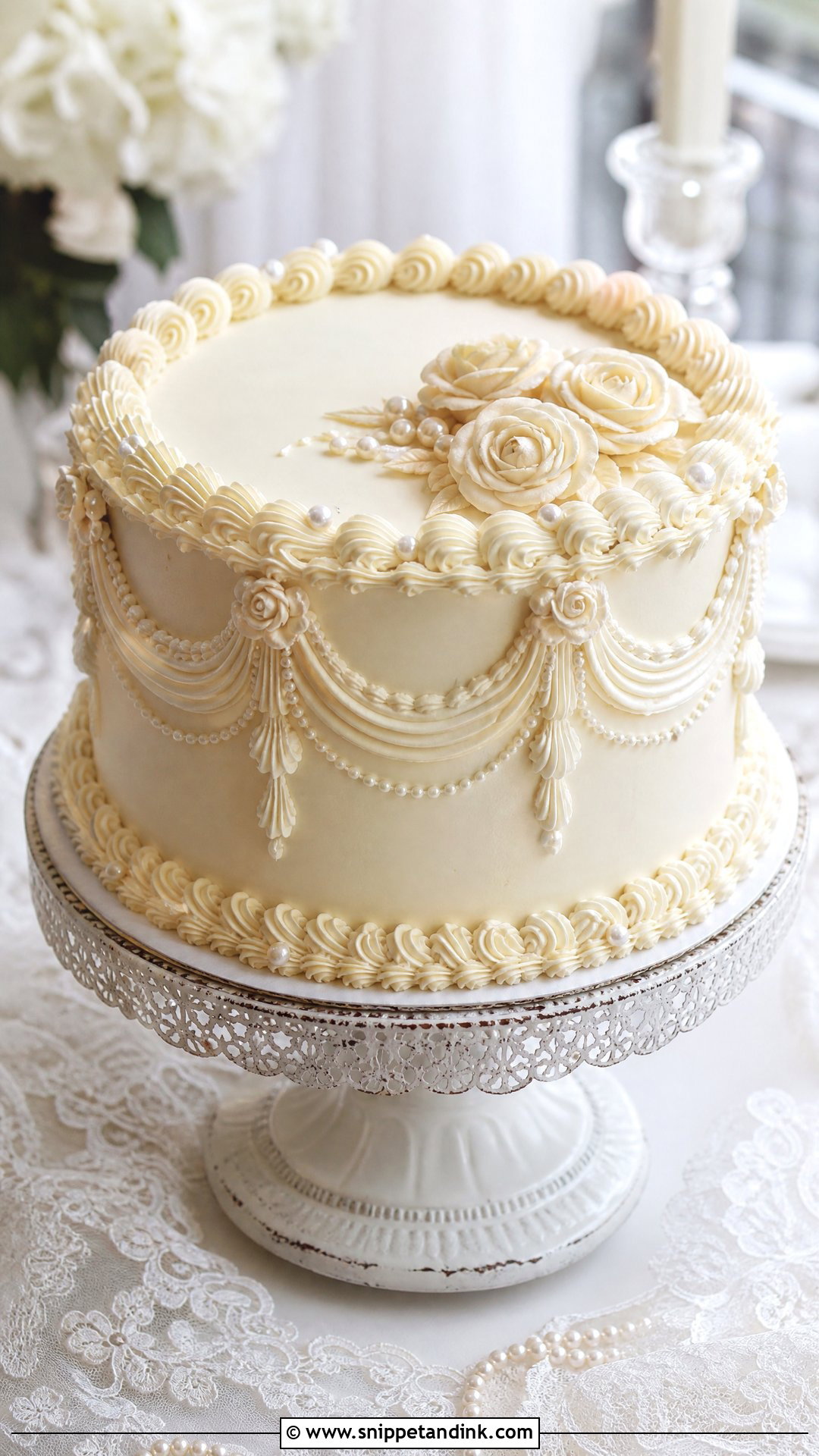 Round Vintage Wedding Cake - Snippet and Ink - 30 Circle Cake Ideas for Wedding