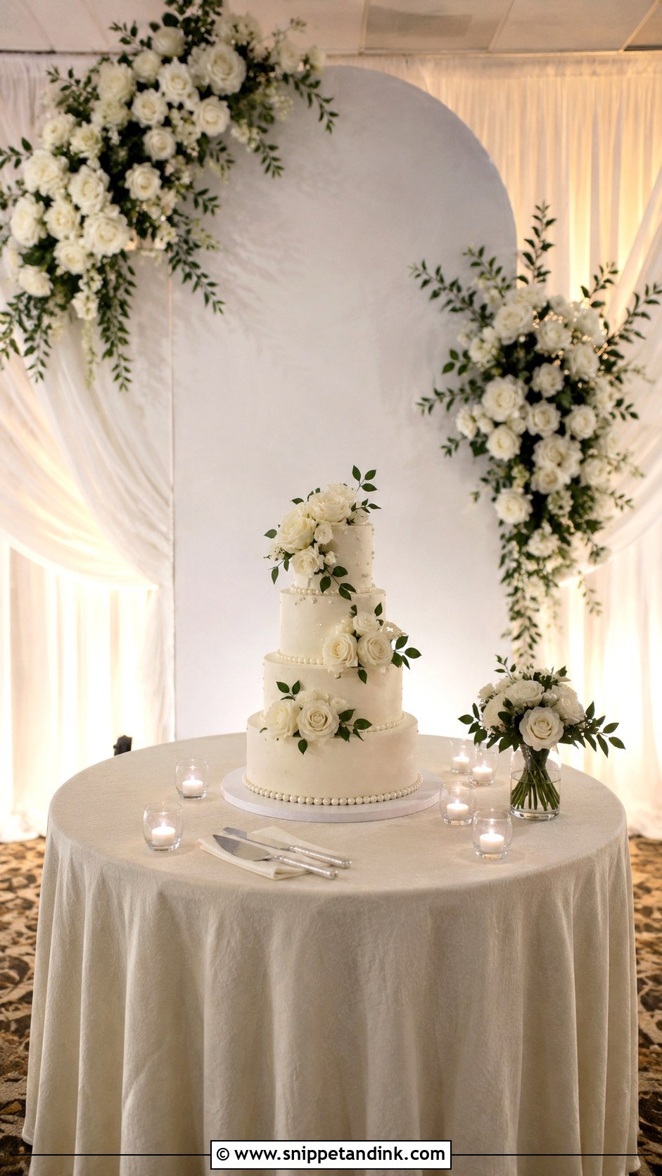 Round Wedding Cake Table With Blue Decor - Snippet and Ink - 20 Round Wedding Cake Table Ideas