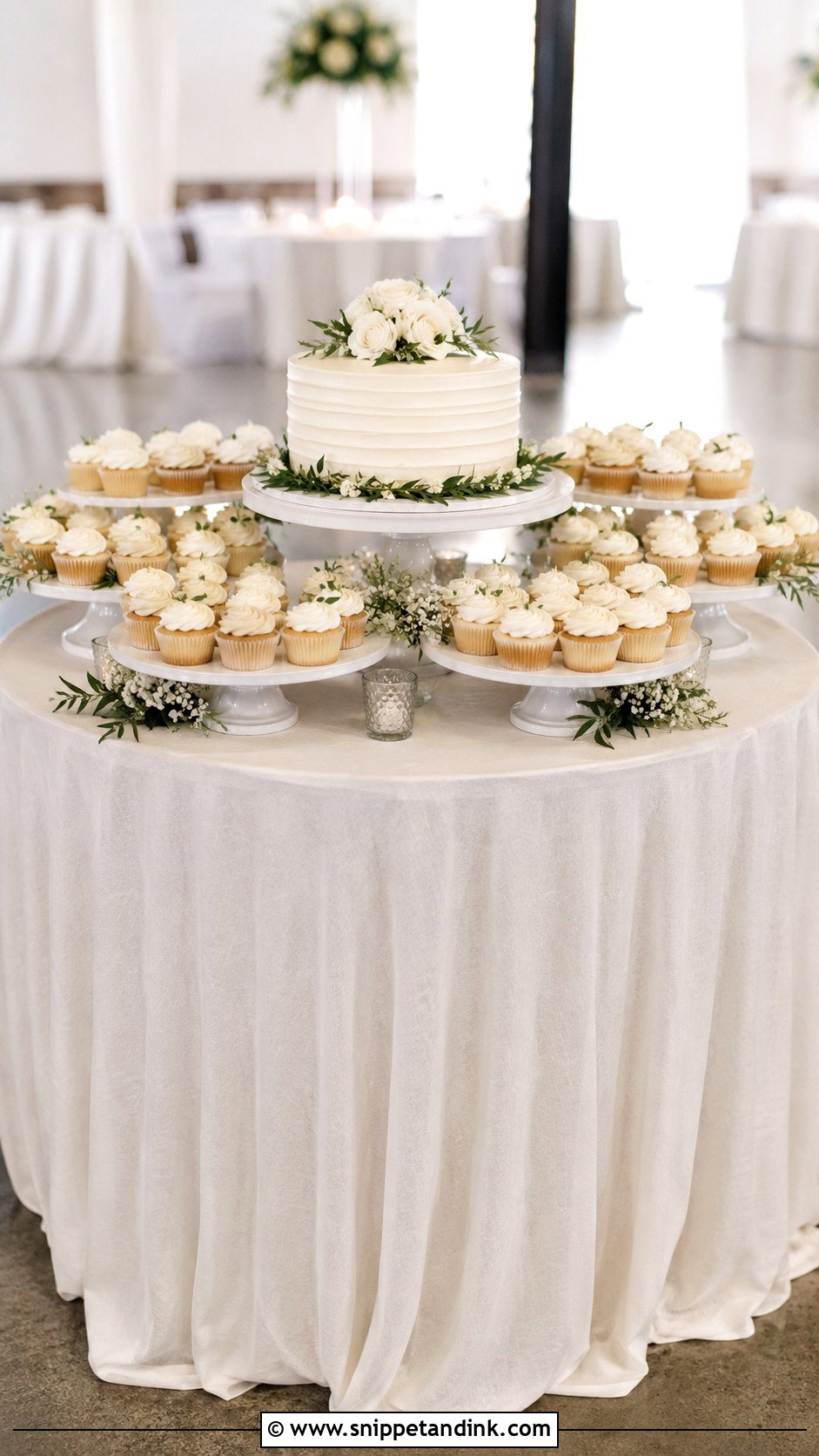 Round Wedding Cake Table With Cupcakes - Snippet and Ink - 20 Wedding Cake Table Ideas with Cupcakes